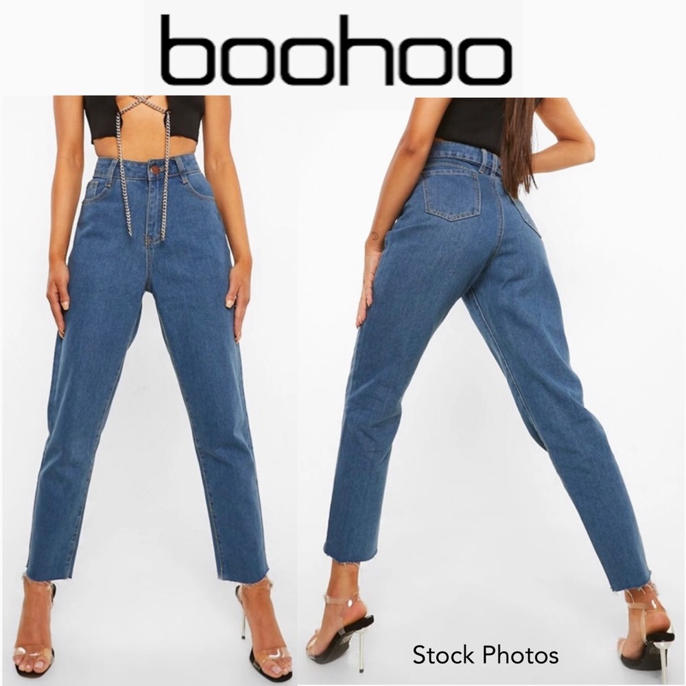 BOOHOO Petite Raw Hem Med Wash Mom Jean (4)